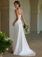 ELEGANT SILK CHIFFON WITH LACE CROSS OVER BRIDAL GOWN WITH LACE UP BACK (MS078)