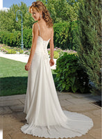 ELEGANT SILK CHIFFON FLOWING SLIM BRIDAL GOWN WITH LACE UP BACK (MS079)