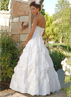 ELEGANT TAFFETA DEB BALL GOWN WITH SCATTERED PEARL RUCHING & LACE UP BACK (MS080)