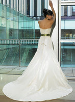 ELEGANT TAFFETA  BRIDAL DEB GOWN WITH GATHERED BUST DETAIL & LACE UP BACK (MS094)