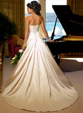 ELEGANT SATIN IVORY BRIDAL GOWN WITH BEADING, GATHERED WAIST & LACE UP BACK (MS251)