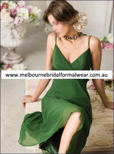 ELEGANT GREEN SILK CHIFFON BRIDESMAID PARTY COCKTAIL DRESS (LR044)