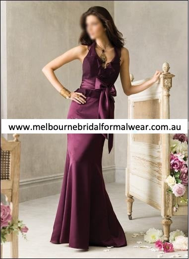 ELEGANT MERMAID PURPLE HALTER NECK  EVENING PARTY DRESS (LR053)