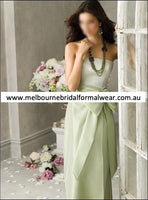 ELEGANT SATING LIGHT GREEN BRIDESMAID FORMAL DRESS WITH LARGE BOW SASH (LR057)