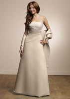 ELEGANT CHAMPAGNE DRESS WITH SIDE GATHERING AND LACE PEARL BUST DETAIL (LR122)