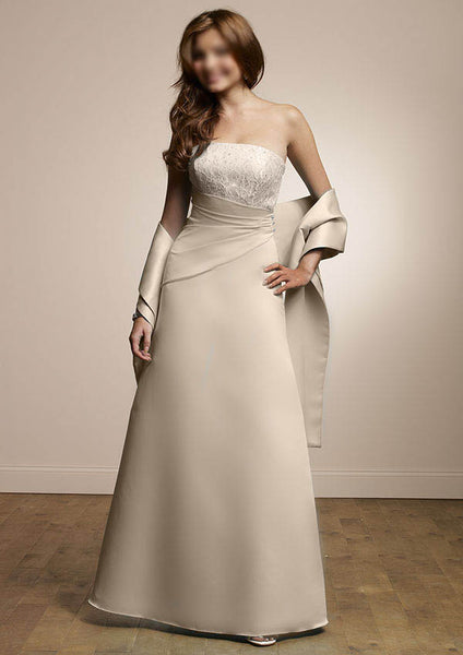 ELEGANT CHAMPAGNE DRESS WITH SIDE GATHERING AND LACE PEARL BUST DETAIL (LR122)