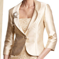 ELEGANT MOTHERS CHAMPAGNE EVENING PARTY DRESS WITH JACKET WITH BROUCHE (MB004)