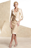 ELEGANT MOTHERS CHAMPAGNE EVENING PARTY DRESS WITH JACKET WITH BROUCHE (MB004)