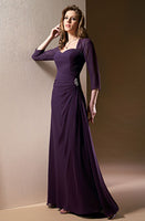 ELEGANT MOTHERS PURPLE SILK CHIFFON DRESS WITH SLEEVES & BROUCHE (MB009)