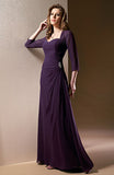 ELEGANT MOTHERS PURPLE SILK CHIFFON DRESS WITH SLEEVES & BROUCHE (MB009)