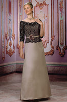 ELEGANT MOTHERS CHAMPAGNE AND BLACK LACE OFF SHOULDER DRESS (MB010)