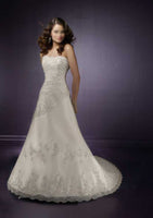 ELEGANT CHIFFON AND WHITE LACE & PEARL DETAIL ZIP BACK BRIDAL GOWN (MR025)