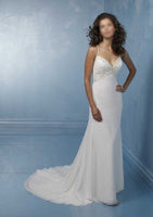 ELEGANT SILK CHIFFON BRIDAL GOWN WITH FLOWING TRAIN & EXQUISITE BUST AND BACK DETAIL (MR031)