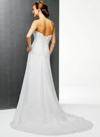 ELEGANT SILK CHIFFON WITH LACE AND BEAD DETAIL  BRIDAL GOWN WITH LACE UP BACK (MS056)