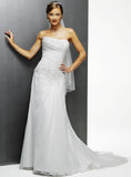 ELEGANT SILK CHIFFON WITH LACE AND BEAD DETAIL  BRIDAL GOWN WITH LACE UP BACK (MS056)