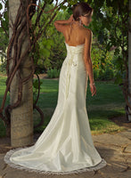 ELEGANT TAFFETA  MERMAID BRIDAL GOWN WITH TULLE TRIM & LACE UP BACK (MS072)