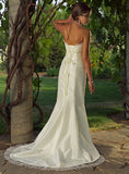 ELEGANT TAFFETA  MERMAID BRIDAL GOWN WITH TULLE TRIM & LACE UP BACK (MS072)