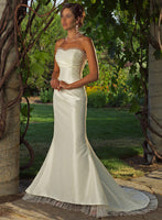 ELEGANT TAFFETA  MERMAID BRIDAL GOWN WITH TULLE TRIM & LACE UP BACK (MS072)