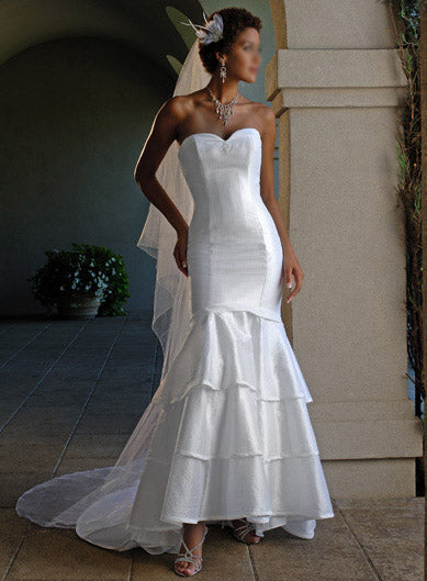 ELEGANT FIGURE HUGGING TAFFETA MERMAID BRIDAL GOWN WITH LAYERED SKIRT (MS075)