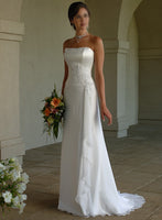 ELEGANT SILK CHIFFON WITH LACE CROSS OVER BRIDAL GOWN WITH LACE UP BACK (MS078)