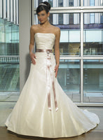 ELEGANT TAFFETA  BRIDAL DEB GOWN WITH GATHERED BUST DETAIL & LACE UP BACK (MS094)