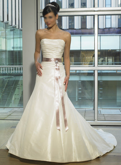 ELEGANT TAFFETA  BRIDAL DEB GOWN WITH GATHERED BUST DETAIL & LACE UP BACK (MS094)