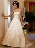 ELEGANT SATIN IVORY BRIDAL GOWN WITH BEADING, GATHERED WAIST & LACE UP BACK (MS251)