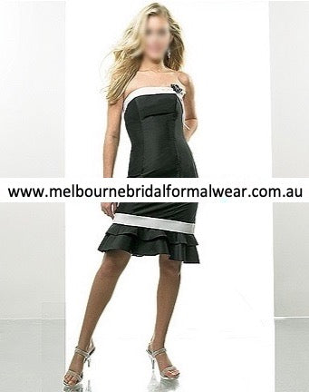 ELEGANT BLACK & WHITE TAFFETA COCKTAIL PARTY DRESS (PM082)