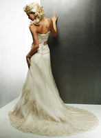 ELEGANT CHIFFON AND GOLD LACE BRIDAL GOWN WITH LACE UP BACK & SASH (MS042)