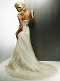 ELEGANT CHIFFON AND GOLD LACE BRIDAL GOWN WITH LACE UP BACK & SASH (MS042)