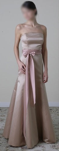 ELEGANT PINK CHAMPAGNE EVENING PARTY DRESS WITH PINK SASH (WL015)