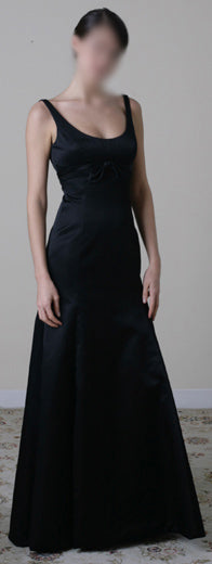 ELEGANT BLACK SATIN EVENING PARTY DRESS WITH EMPIRE LINE (WL016)