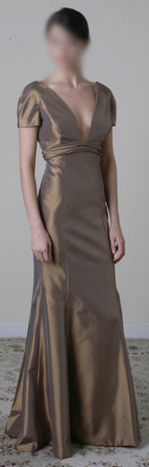 ELEGANT MERMAID BRONZE CAP SLEEVE EVENING PARTY DRESS (WL017)