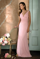 ELEGANT POWDER PINK SILK CHIFFON EVENING PARTY DRESS (WL083)