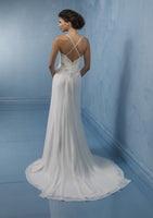 ELEGANT SILK CHIFFON BRIDAL GOWN WITH FLOWING TRAIN & EXQUISITE BUST AND BACK DETAIL (MR031)