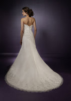 ELEGANT CHIFFON AND WHITE LACE & PEARL DETAIL ZIP BACK BRIDAL GOWN (MR025)