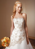 ELEGANT CHIFFON AND GOLD LACE A-LINE BRIDAL GOWN WITH LACE UP BACK (MR015)