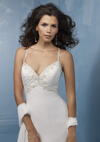 ELEGANT SILK CHIFFON BRIDAL GOWN WITH FLOWING TRAIN & EXQUISITE BUST AND BACK DETAIL (MR031)