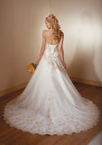 ELEGANT CHIFFON AND GOLD LACE A-LINE BRIDAL GOWN WITH LACE UP BACK (MR015)